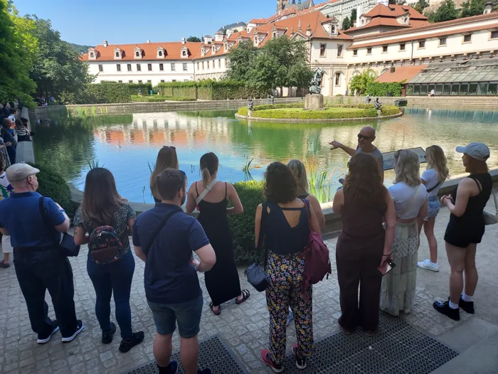 Students on an organized visit through Prague